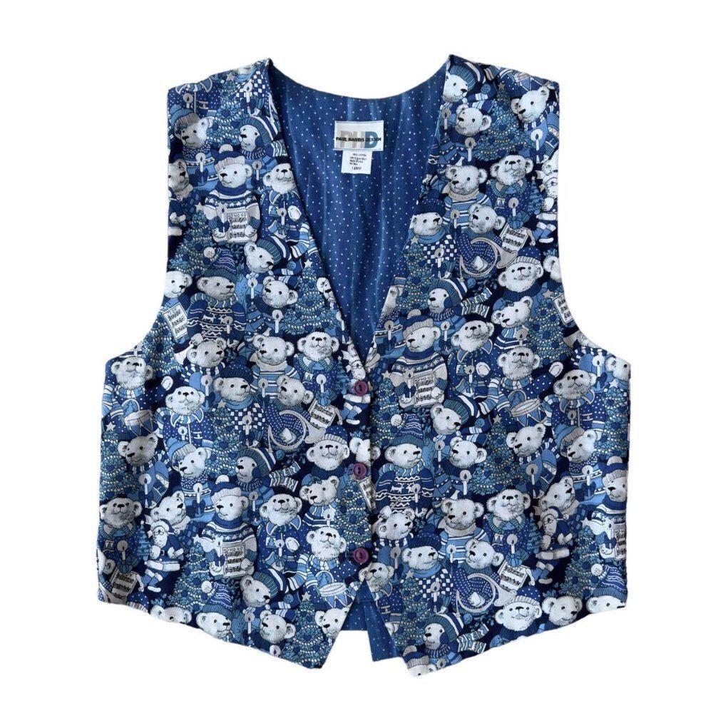 Paul Harris Design Vintage 90s Caroling Winter‎ Holiday Bears Vest Women's Large